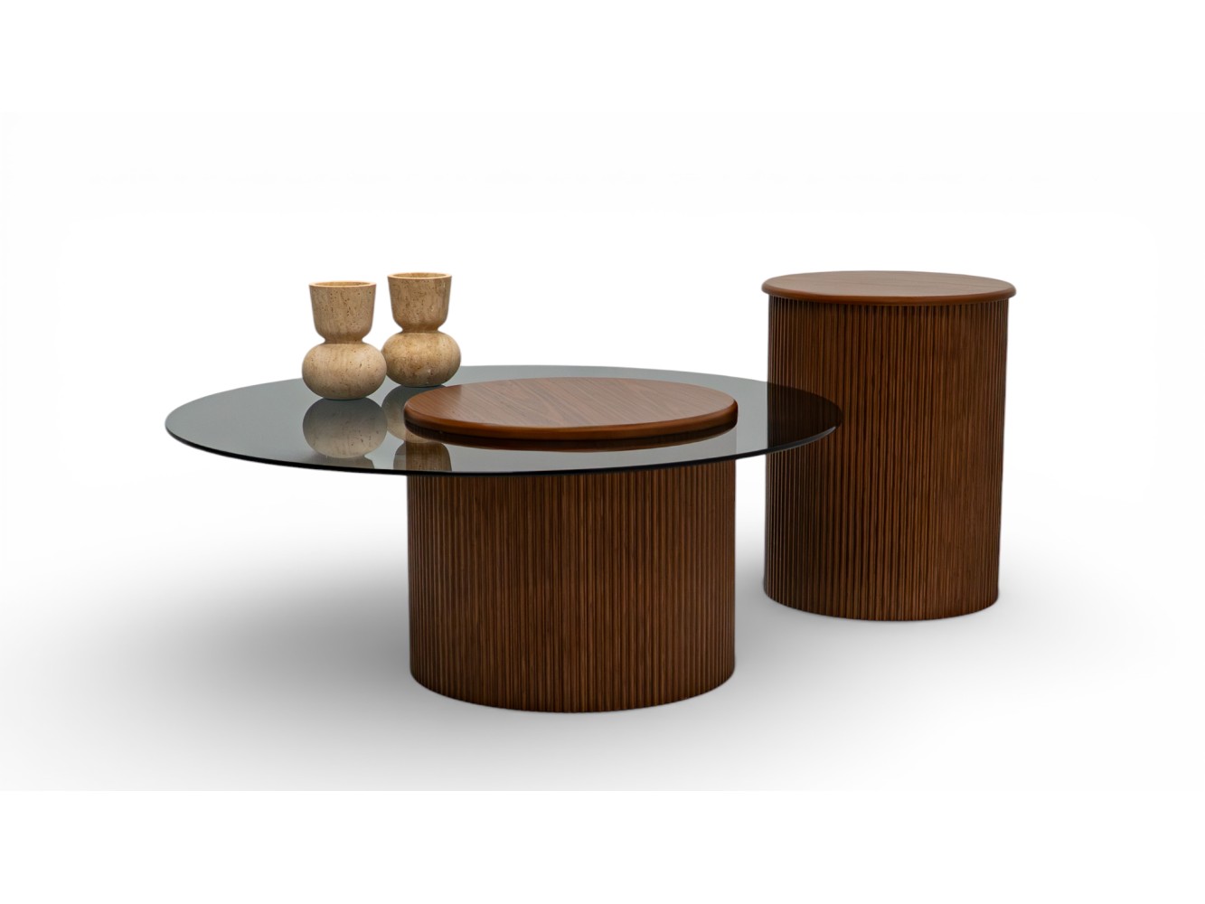 023 - 024 Walnut Smoked Glass Set Of 2