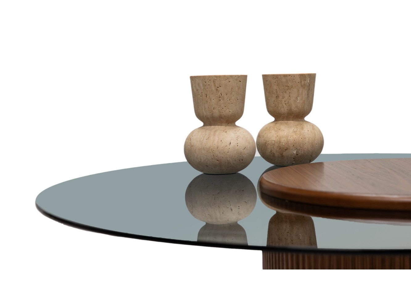 023 - 024 Walnut Smoked Glass Set Of 2