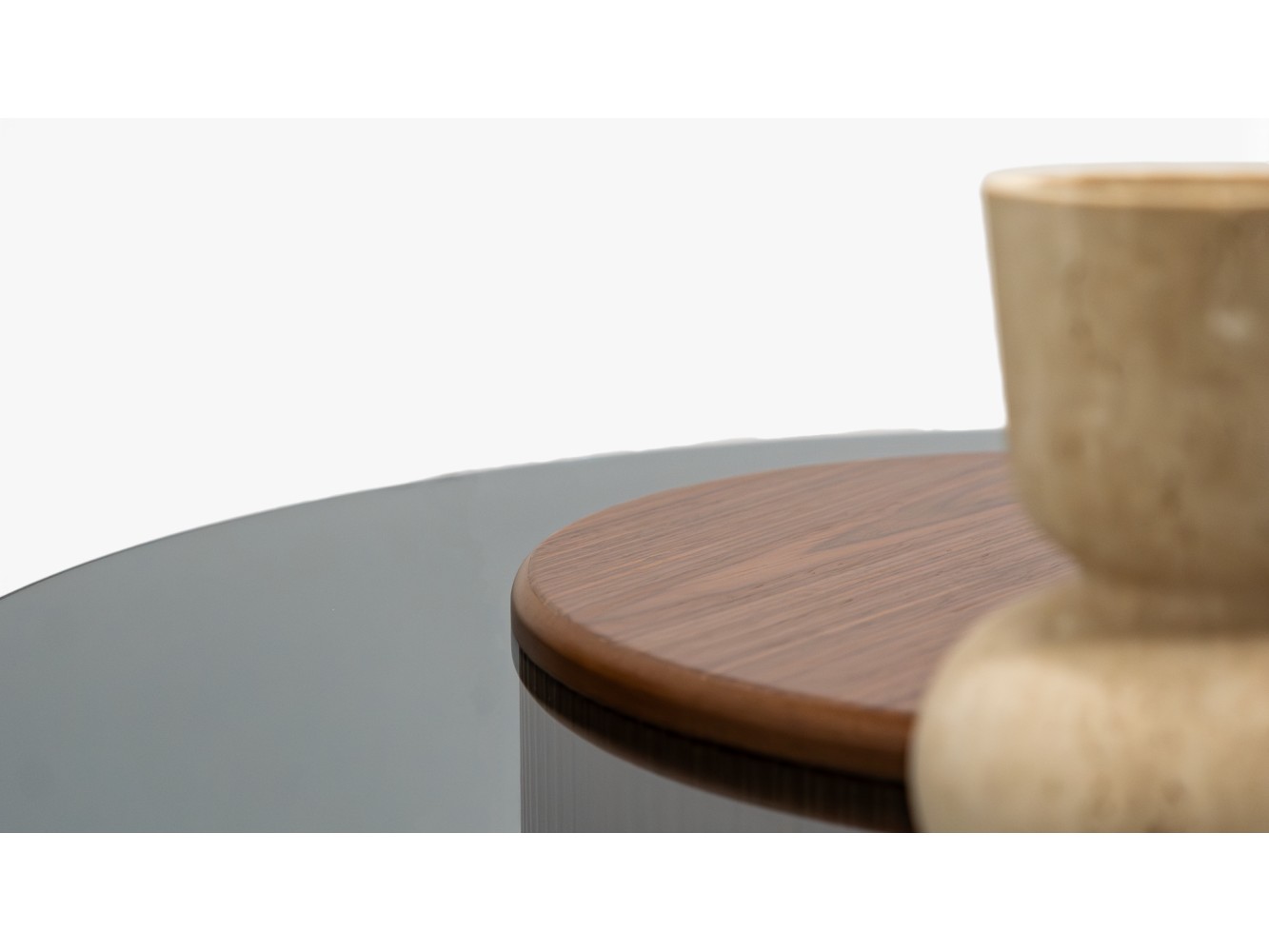 023 - 024 Walnut Smoked Glass Set Of 2