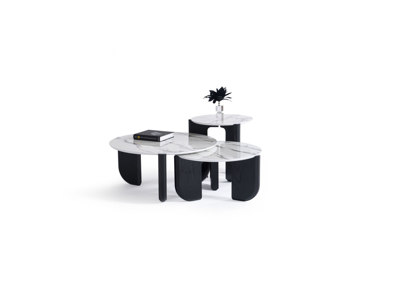 720 Black Oak White Marble Set Of 3