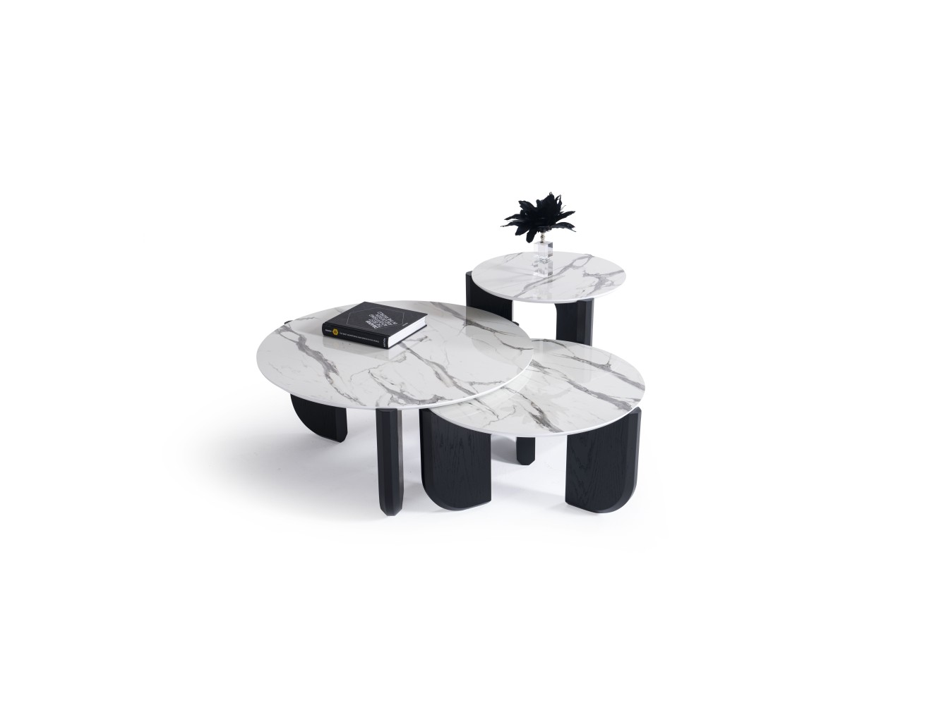 720 Black Oak White Marble Set Of 3