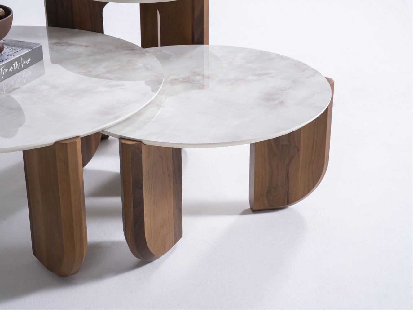 720 Walnut White Marble Set Of 3