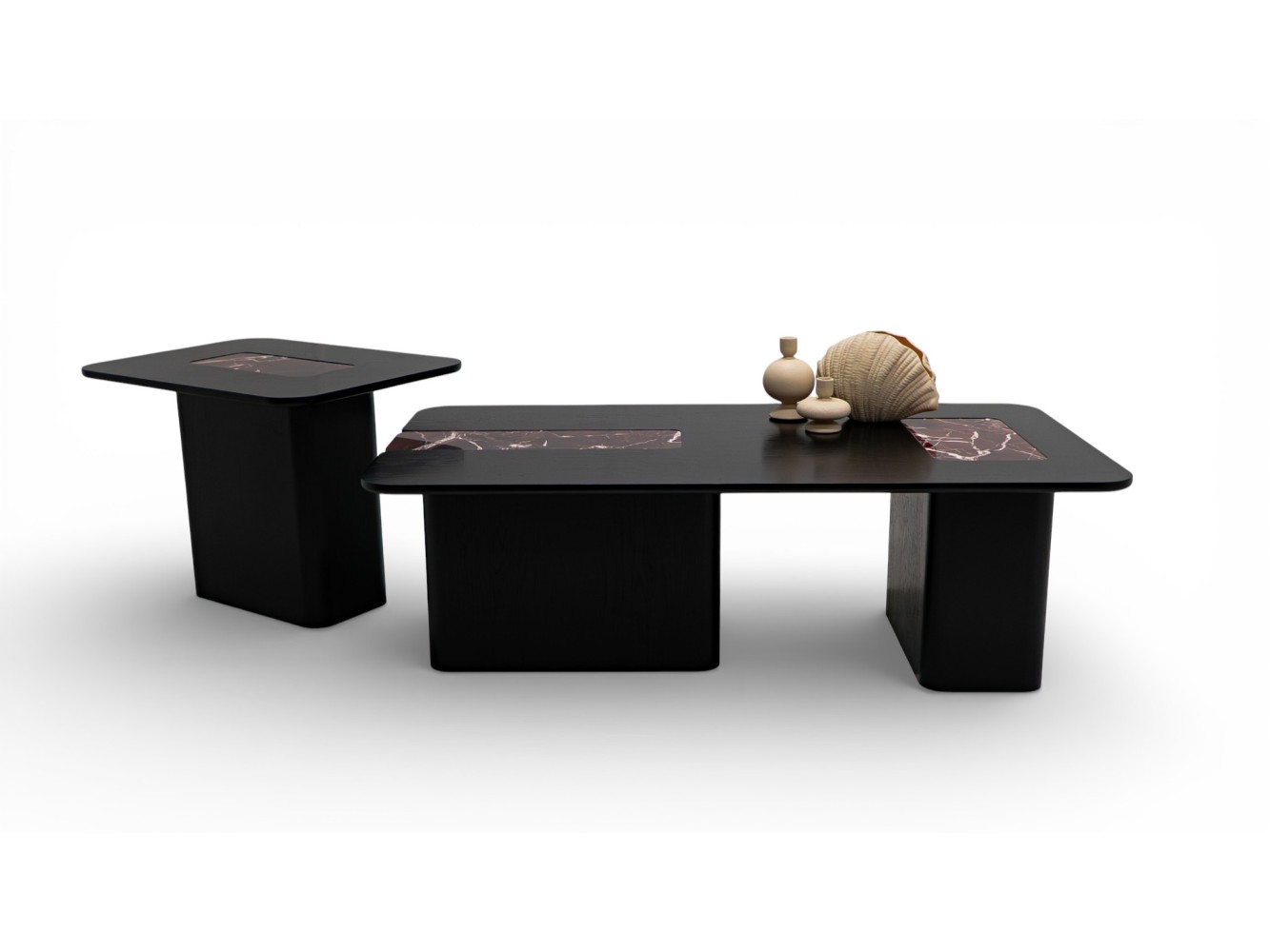 690 - 691 Black Oak Cherry Marble Set Of 2