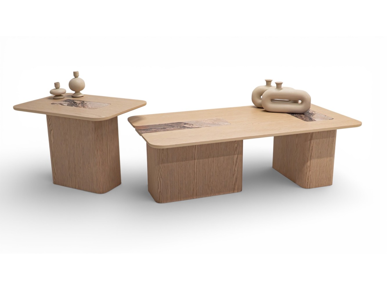 690 - 691 Light Oak Gaia Marble Set Of 2