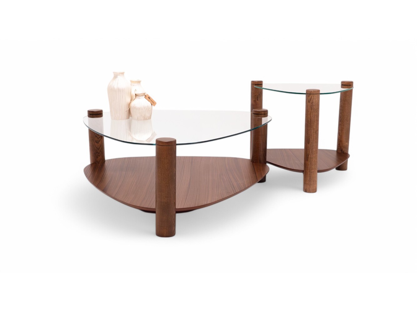 978 - 979 Walnut Clear Glass Set Of 2