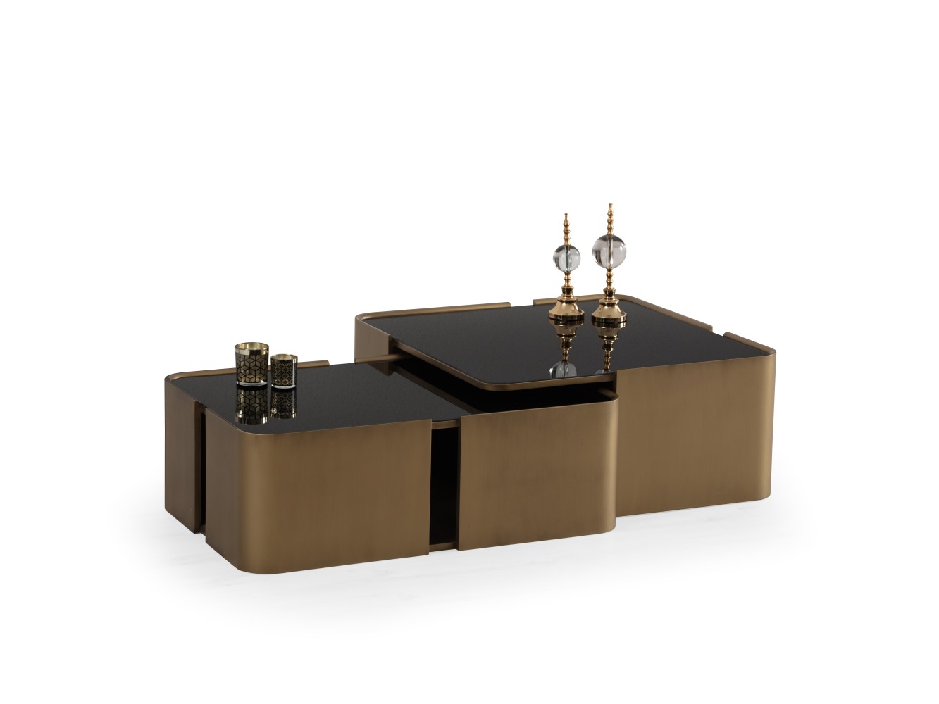 678 Patina Gold Black Glass Set Of 2