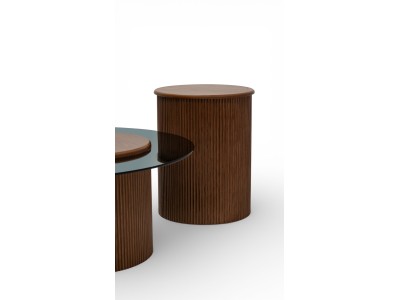 023 - 024 Walnut Smoked Glass Set Of 2