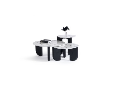 720 Black Oak White Marble Set Of 3