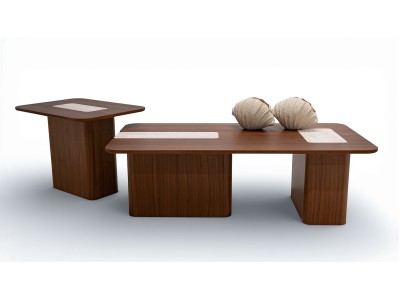 690 - 691 Walnut Travertine Set Of 2