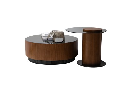 683 - 684 Walnut Black Glass Set Of 2