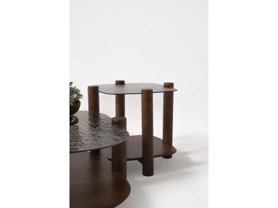 974 - 975 Walnut Bronze Fusion Glass Set Of 2