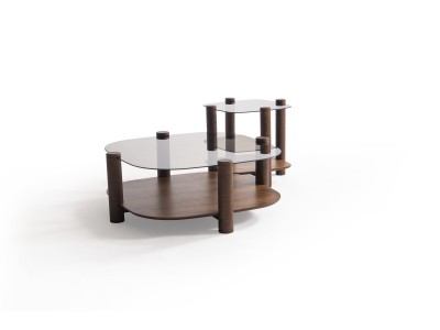 974 - 975 Walnut Bronze Glass Set Of 2