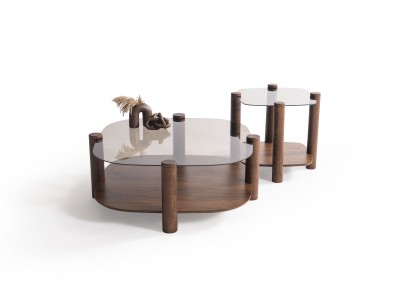 974 - 975 Walnut Bronze Glass Set Of 2