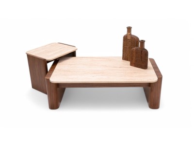 668 - 669 Walnut Travertine Set Of 2